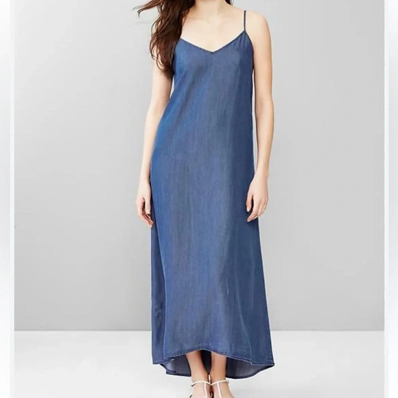 GAP 1969 Maxi Tencel Dark Indigo Denim Cami Dress - Picture 1 of 14